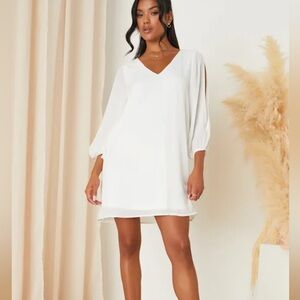 Lulu's Elegant White Long Sleeve Dress